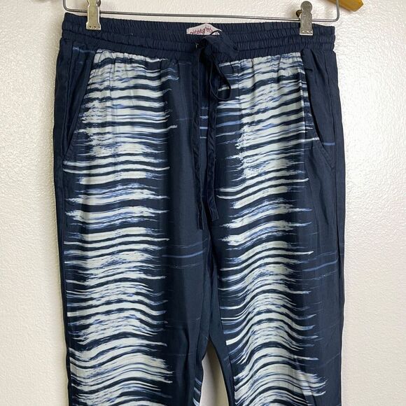 Johnny Was Pete Greta Pants Small Blue Elastic Waist Drawstring Lounge Cupro - Picture 5 of 11